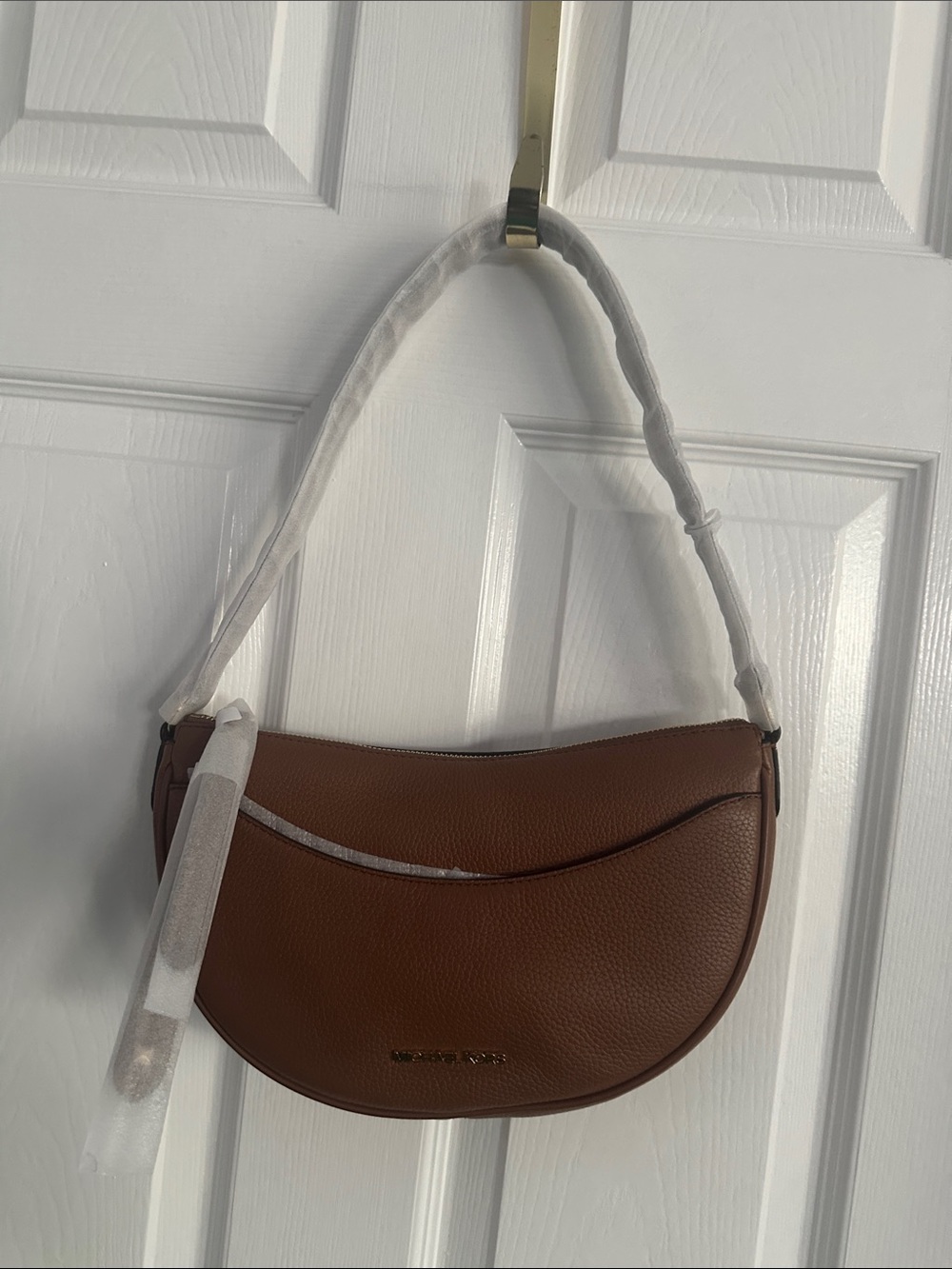 Michael Kors Cognac Pebbled Crescent Shoulder Bag